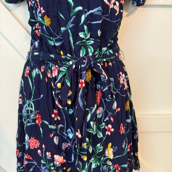 Slate & Willow Floral Print Tie Waist Puff Sleeve Scoop Neck Mini Dress Blue M - Picture 4 of 8